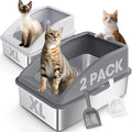 2 Pack Stainless Steel Litter Box | XL Enclosed Cat Litter Boxes by AIPERRO
