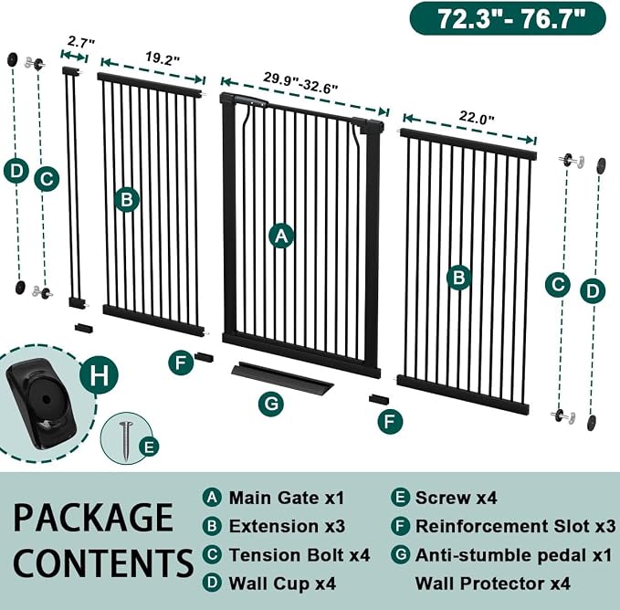 Fairy Baby 40.5" Extra Tall Baby Gate, 72.3"-76.7" Extra Wide Large Dog Pet - Image 2