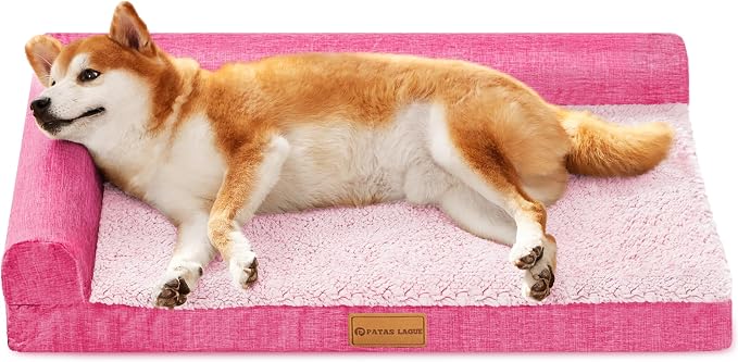 Patas Lague Orthopedic Dog Bed Medium Size Dog 30''X20'', Waterproof L Bolster by PatasLague