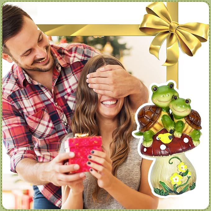 Solar Light Turtle Garden Statue, Turtle on Mushroom Figurine, Lovely Tortoise - Image 6