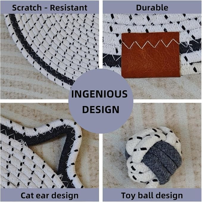 Cat Scratcher Mat, Natural Cotton Rope Cat Scratching Pad, 16.9'' Round Cat - Image 4