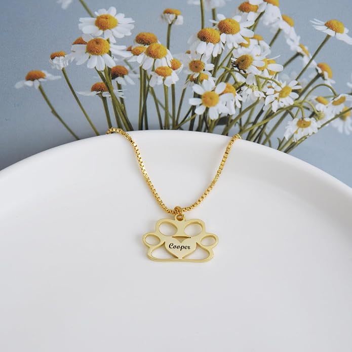 Personalized Cute Dog Cat Paw Name Necklace Forever Love Custom Heart Pendant - Image 4