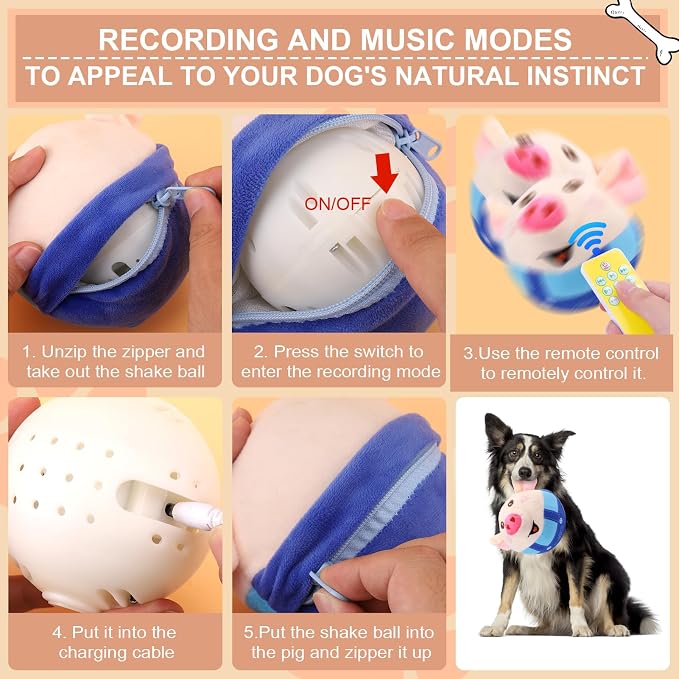 BABORUI Blue Pig Interactive Dog Toy, Remote Control Jumping Squeaky Toy - Image 6
