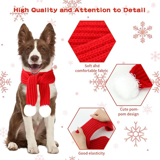 BWOGUE 2-Piece Knitted Dog Christmas Scarf & Bandana - Image 3