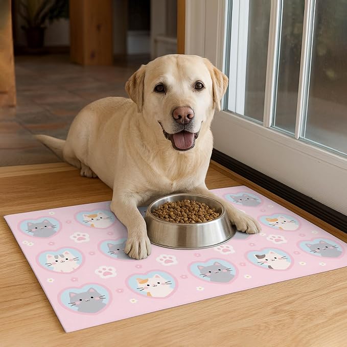 Cat Feedings Mats 20x12 inch Pink Kitten Print Pet Bowl Placemat Non Slip Mat - Image 4
