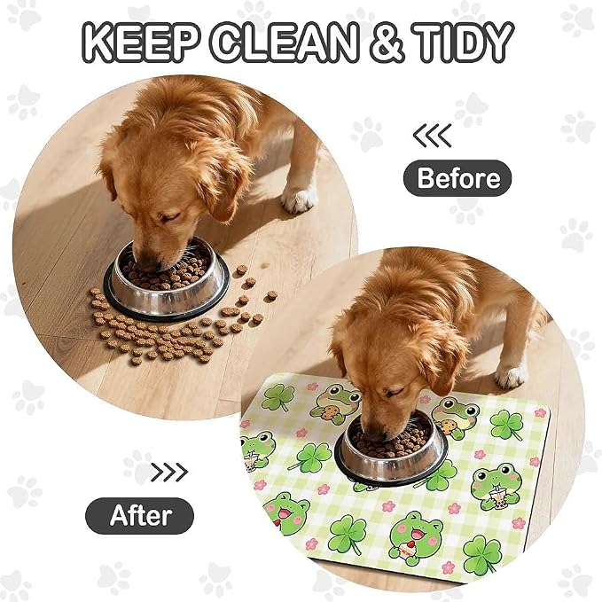 Dog Food Mat for Pet Cat Food Mat, Cute Frog Absorbent Quick Dry Dog Bowl Mats - Image 6