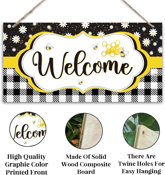 Daisy and Bee Welcome Sign, Rustic Daisy Summer Welcome Sign - Image 3