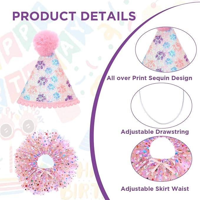 Dog Birthday Bandana with Hat and Dress Girl Set Puppy Birthday Party Supplies - Image 3