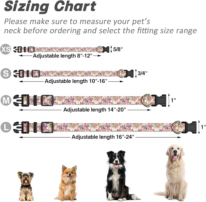 Reflective Dog Collar for Medium Dogs, Cute Flower Theme Adjustable Heavy-Duty - Image 7