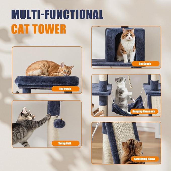 DUMOS Large 63in Cat Tree Tower, Natural Sisal Scratching Posts, Extended - Image 3