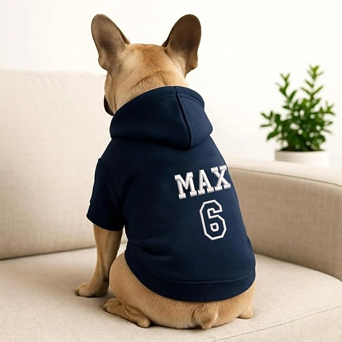 Noni Personalized Name and Number Dog Hoodie, Embroidered Puppy Sweater - Image 2