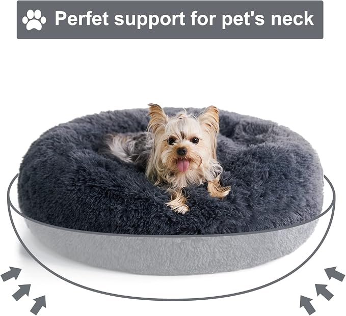 WNPETHOME Calming Dog & Cat Bed, Anti-Anxiety Donut Bed, Fluffy Faux Fur Cushion - Image 4