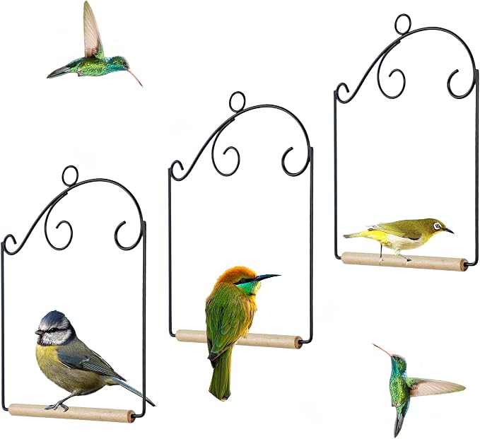 winemana Set of 3 Hummingbird Swings, Rust Resistant Metal Frame, Wooden Dowel by winemana