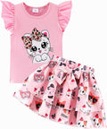 Girls Skirt Set 2 Piece Outfit Toddler Summer Clothes Ruffle Sleeve T-Shirt Bow by zarmfly