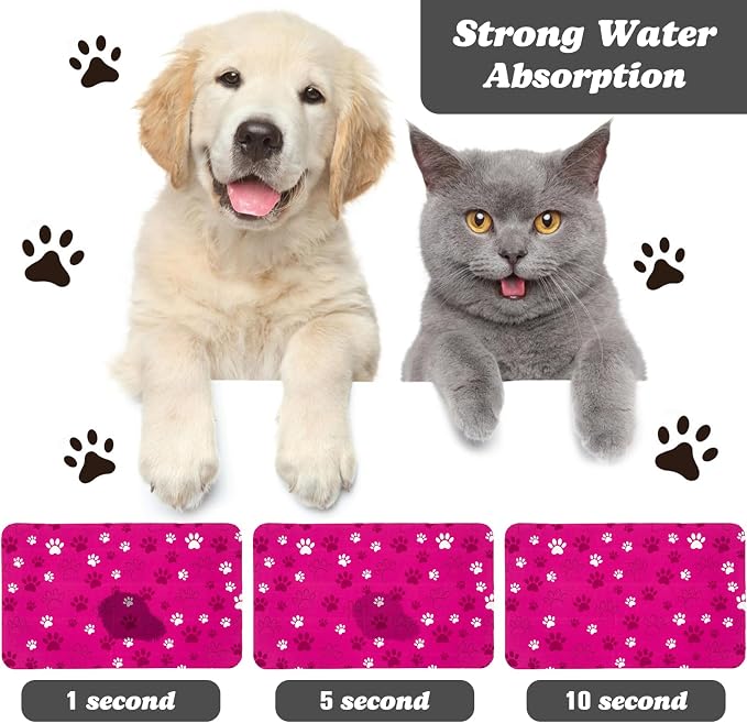 Dog Food Mat, Absorbent Water Bowl Mats Cat Pet Feeding Placemats Pink 16 * 24 - Image 2