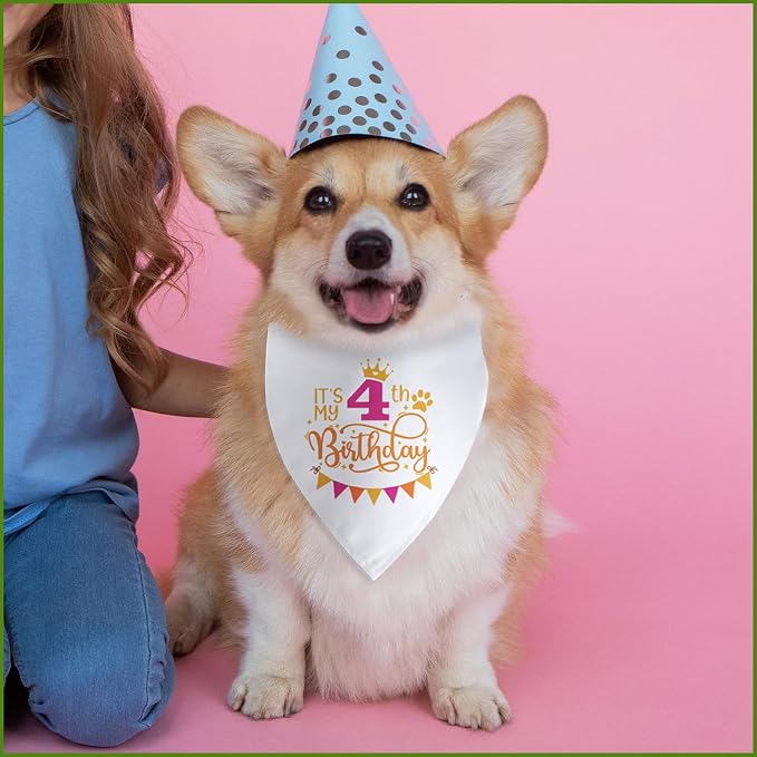 It's My 4th Birthday Dog Bandana Happy 4th Birthday Pet Triangle Scarf - Image 6
