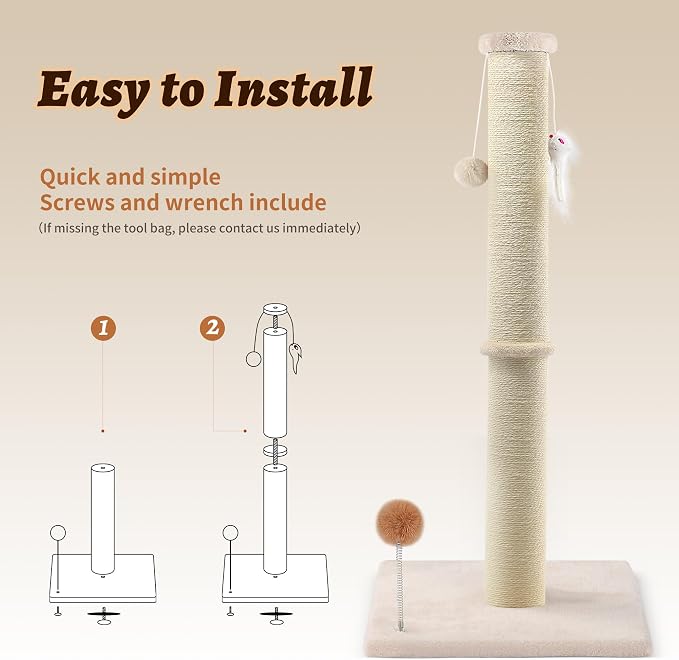 36 Inch Tall Cat Scratching Post – Sisal Cat Scratcher - Image 8