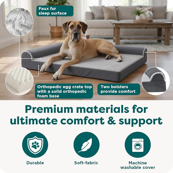 FurHaven Orthopedic Dog Bed for Large Dogs, L-Shaped Chaise Mattress, Egg Crate - Image 5