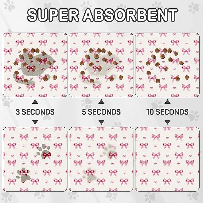 Pink Bow Dog Food Mat for Pet Cat Food Mat, Paws Absorbent Quick Dry Dog Bowl - Image 3