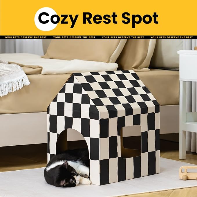 Cardboard Cat House with Scratch Pad & Catnip, Cat Play Scratching House - Image 6