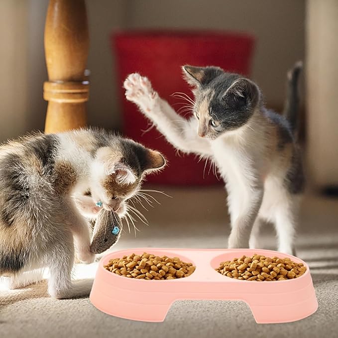 Balacoo 8 Pcs Cat Food Feeder, Plastic Double Bowl Cat Feeder, Candy Color Pet - Image 5