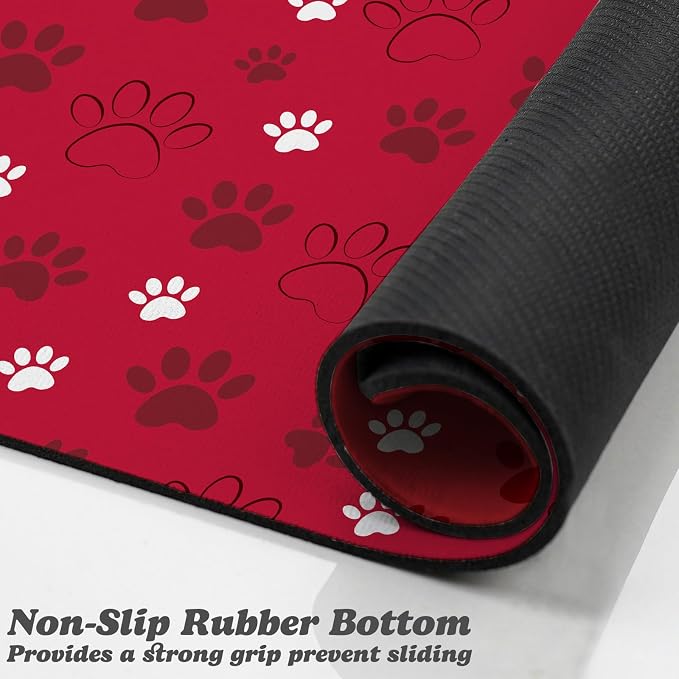 Dog Food Mat, Absorbent Water Bowl Mats Cat Pet Feeding Placemats Red 17 * 30 - Image 3
