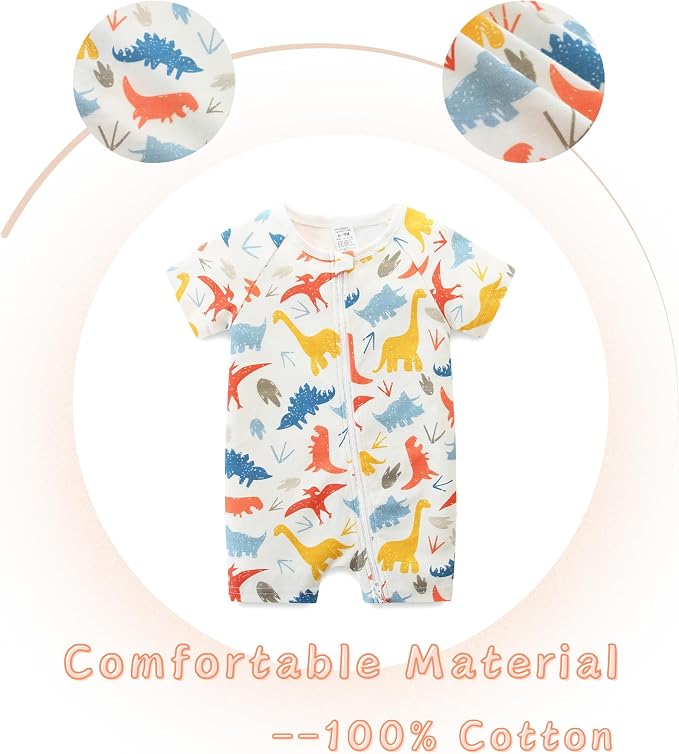 Unisex Summer Trendy 2-Pack Rompers Short Sleeve Zipped Bodysuit Infant Cotton - Image 3