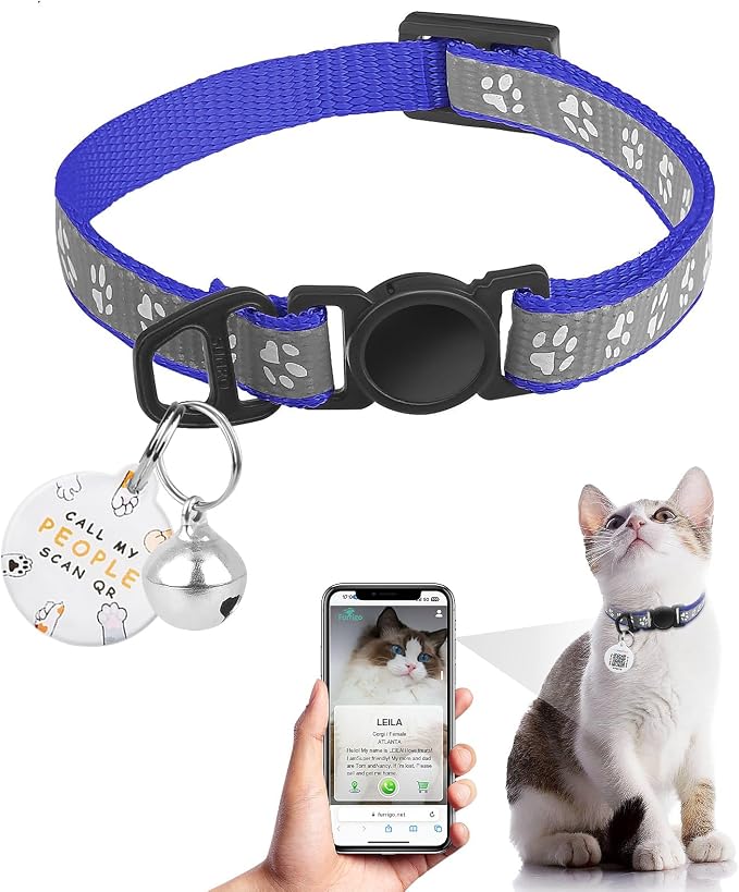 Cat Collar Breakaway with QR Code Name Tag, Reflective Kitten Collars with Bell by FURRIGO