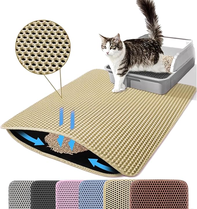 Small Cat Litter Mat, 20x14’’ Double Layer Honeycomb Cat Litter Box Mat by Petinstinct