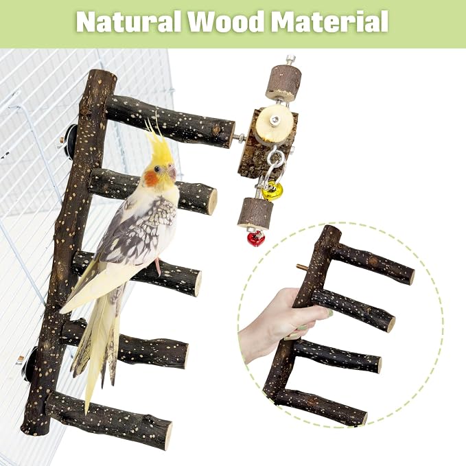BNOSDM Natural Wood Bird Ladder Perch - Image 6