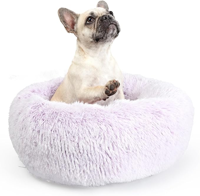 Calming Donut Dogs Beds for Small Dogs Washable, 23inch Plush Round Pet Bed for by nononfish