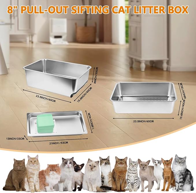 23.5" x 15.7" x 8" Stainless Steel Sifting Litter Box - Image 2