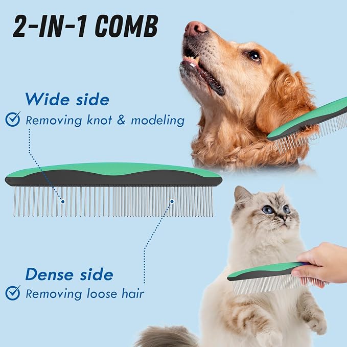 Pet Grooming Brush and Metal Comb Combo, Cat Brush Dog Brush - Image 3