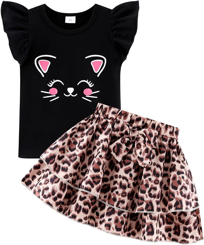 Girls Skirt Set 2 Piece Outfit Toddler Summer Clothes Ruffle Sleeve T-Shirt Bow by zarmfly