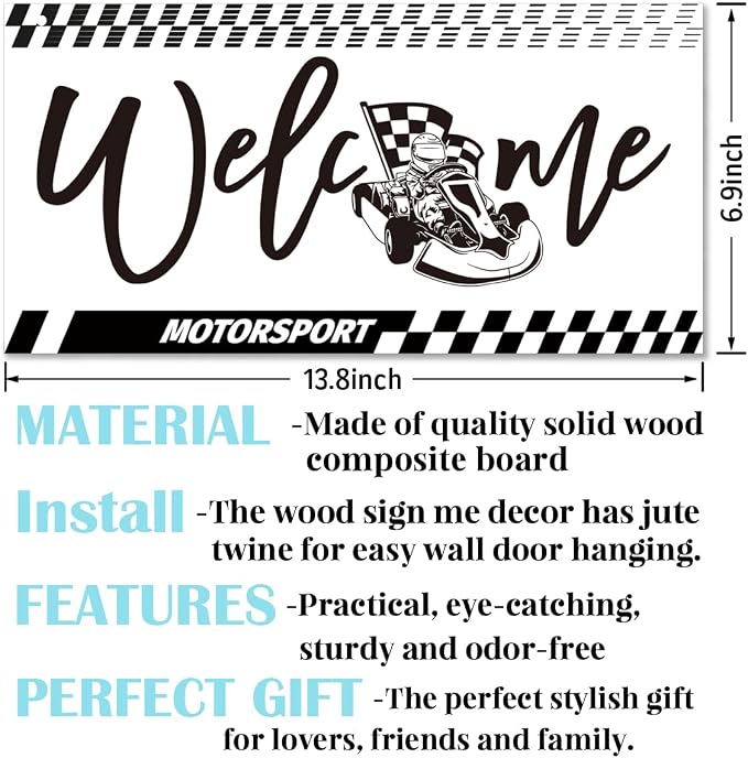 Welcome Sign for Front Door, Playroom Wall Decor, Motorsport Theme Wall Hanging - Image 2