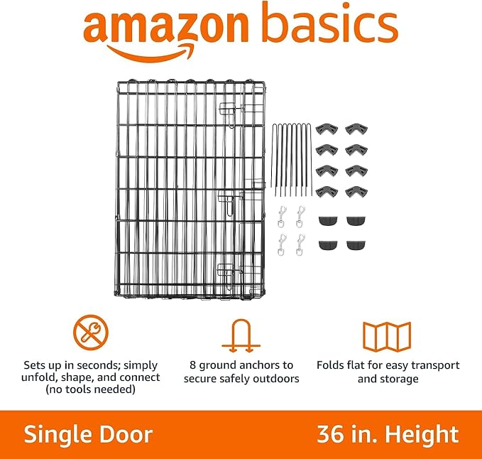 Amazon Basics Foldable Metal Exercise Dog Playpen, Indoor/Outdoor, Single Door - Image 5