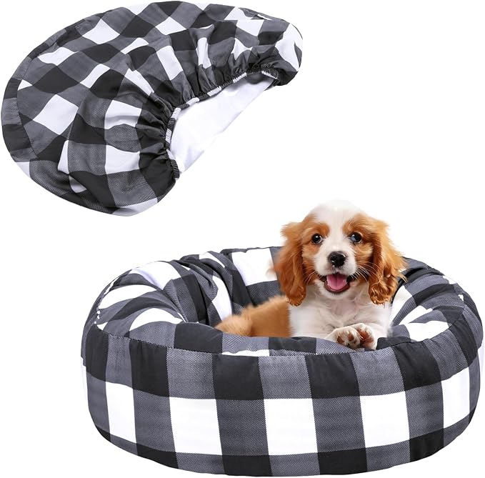 Round Dog Bed Cover Washable Elastic Edged Pet Bed Protector by Hoopttay