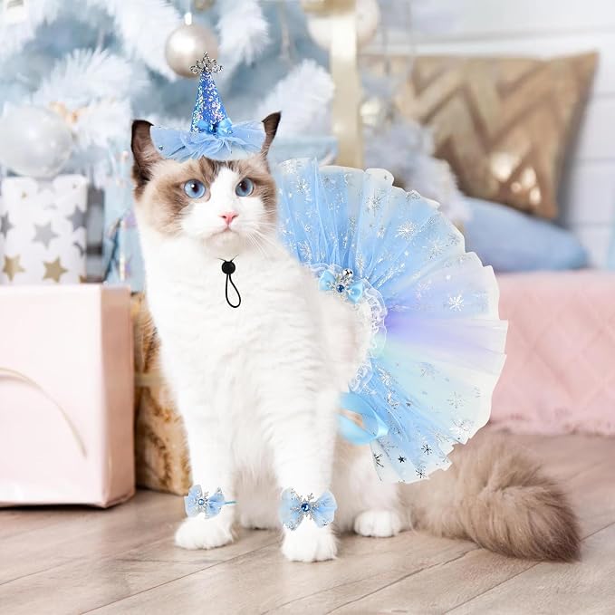 Cat Birthday Princess Costume for Kitten Crown Hat Tutu Skirt Kitten Princess - Image 4