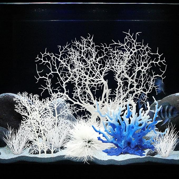 BEGONDIS 8 Pack Artificial Coral Ornament, Aquarium Plasitc Water Plants by BEGONDIS