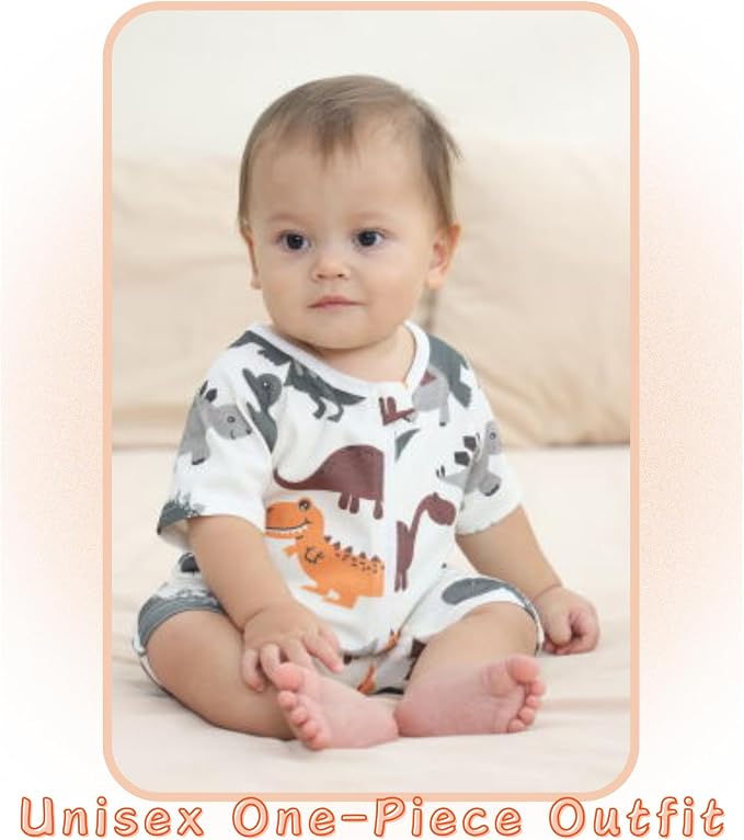 Unisex Summer Trendy 2-Pack Rompers Short Sleeve Zipped Bodysuit Infant Cotton - Image 7
