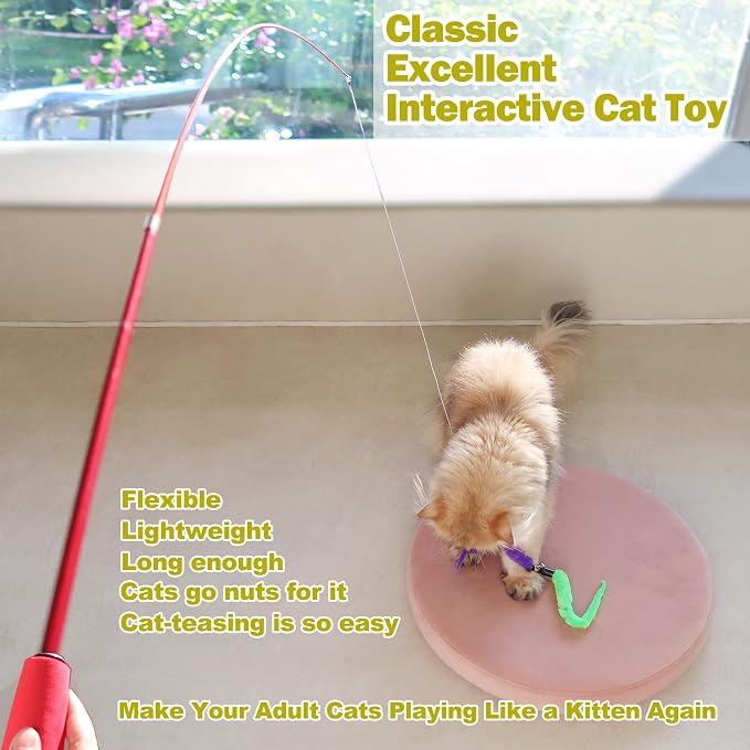 Cat Toys for Indoor Cats, Interactive Cat Toy 2PCS Retractable Wand Toy and - Image 2