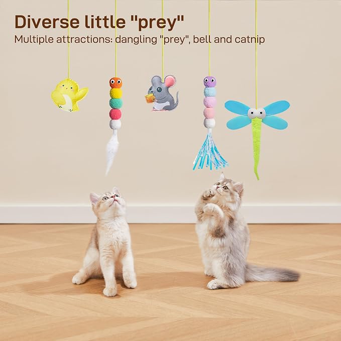 Potaroma Interactive Cat Feather Toys 5 Pcs, Cat Teaser Retractable Hanging - Image 3