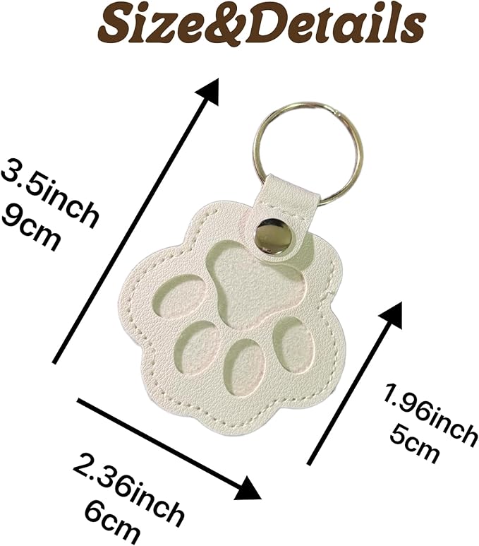 3PCS Cats & Dogs Pet Paw Print Keychain – White Leather Memorial Keychain Holds - Image 2
