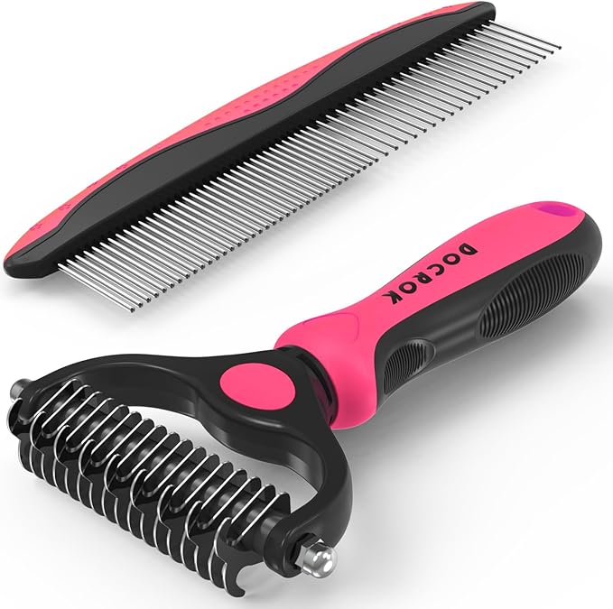 Pet Grooming Brush & Comb Combo, Cat & Dog Brush by Docrok