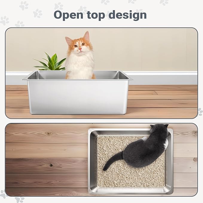 Kirecoo Stainless Steel Cat Litter Box, Small Metal High Sided Cat Pan Box - Image 5