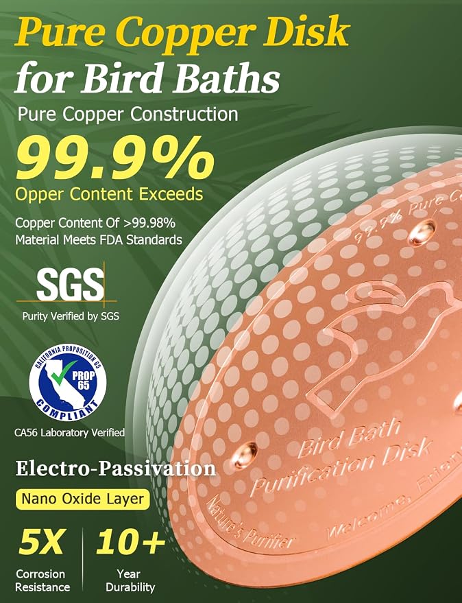 Mellbree Bird Bath Copper Disk, 0.6mm Reinforced 99.99% Pure Copper Cleaning - Image 4