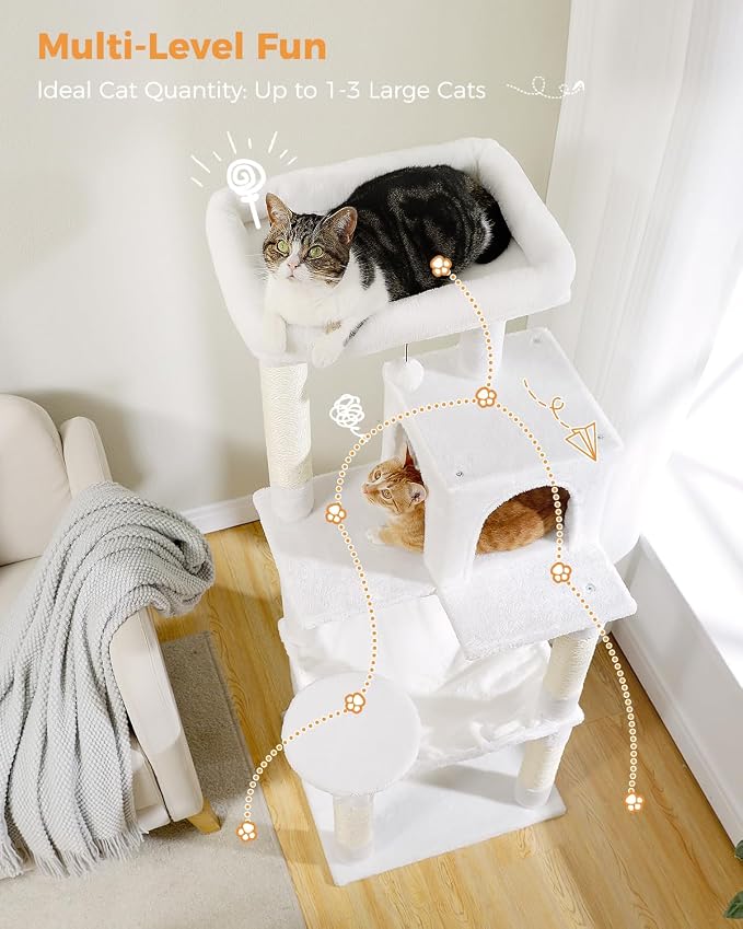 Cat Tree for Large Cats with Metal Plush Big Hammock, 56.3" Cat Tower for - Image 2