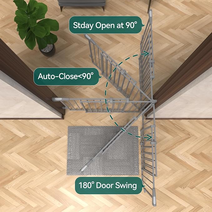 Babelio 31.5-55" No Bottom Bar Baby Gate Extra Wide, 2-in-1 Auto Close Dog Gate - Image 4