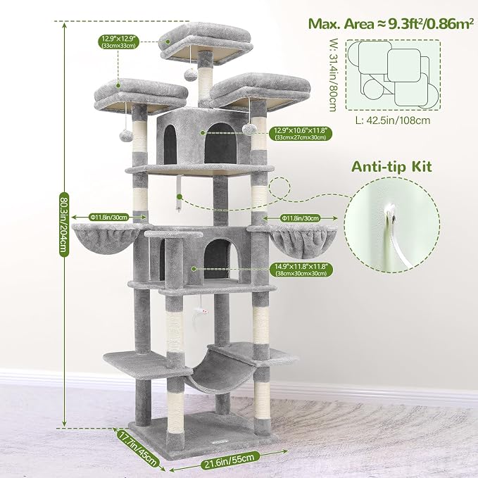 Globlazer Big Cat Tower for Indoor Cats, 80inch Cat Tower for Multiple Adult - Image 6