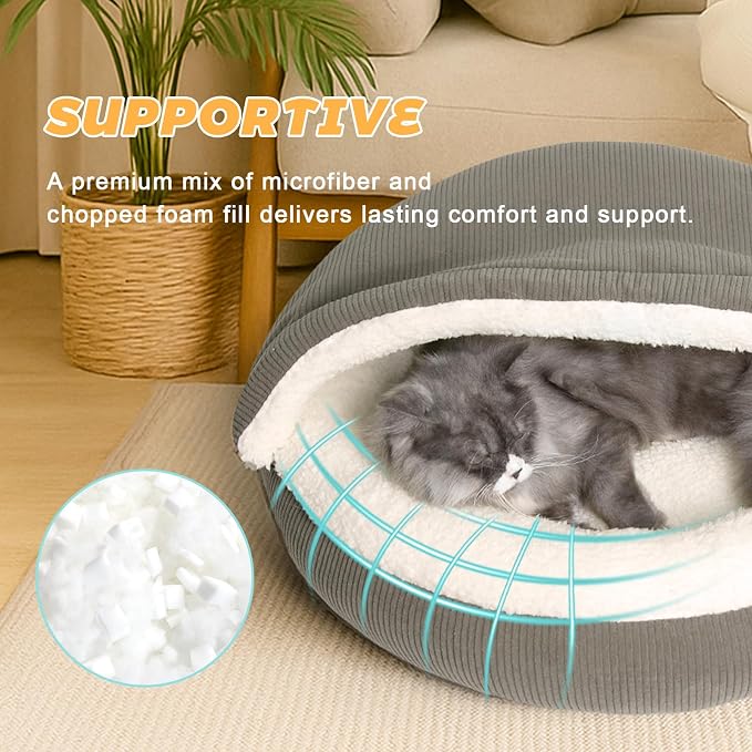Covered Cat Bed Cave for Small Cats Dogs Washable Hooded Self Warming Cat Bed - Image 4